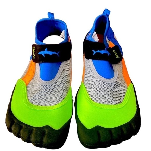 Blue, green, orange, black, and gray Newtz water shoes - Picture 1 of 8